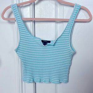 Girls crop top, aqua&white stripe, medium, from Forever 21, in great condition.